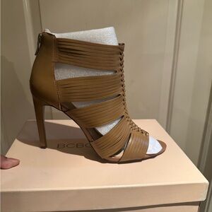 BCBGMaxAzria Camel Strappy Heeled Booties